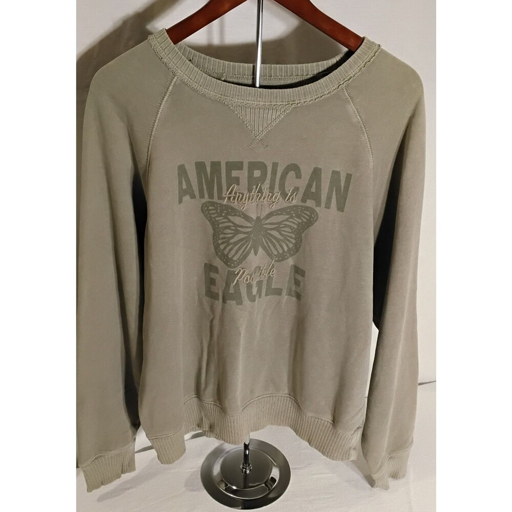 American Eagle Women's Olive Green Lived In Sweatshirt Size Large Excellent